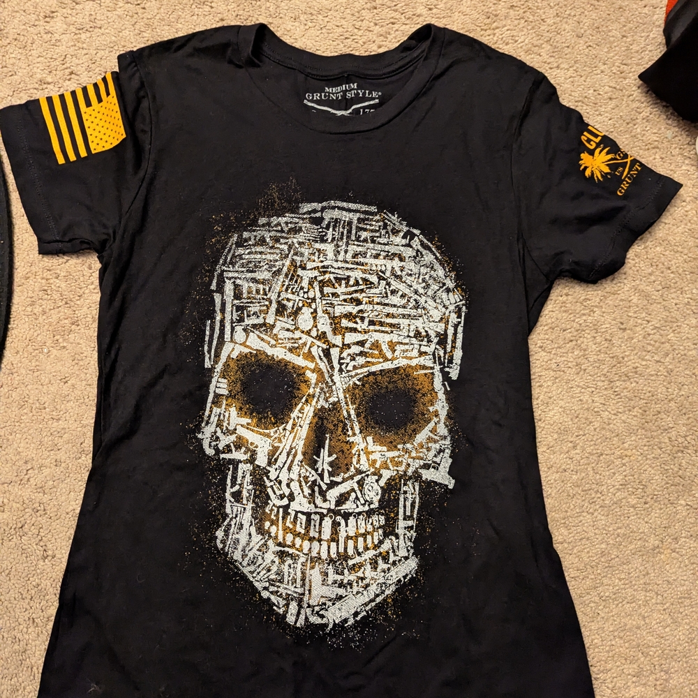 Grunt Style Black Tee with Gold Palm Design